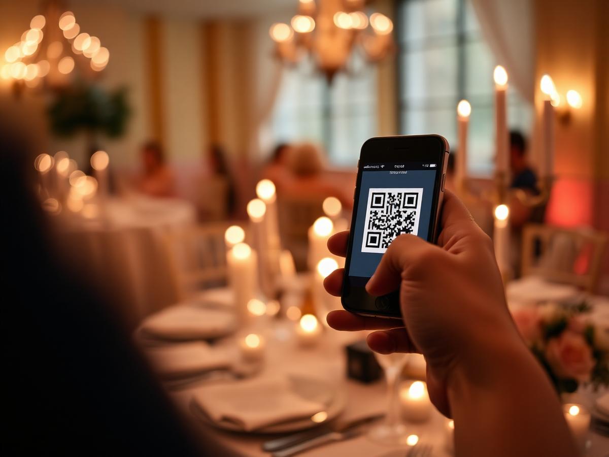 Guest scanning a QR code at an event table